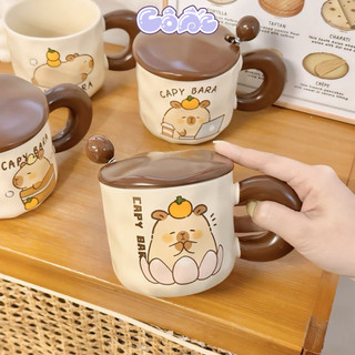 Cốc Sứ Kim Cương Cao Cấp Capy Bara Cute Quà Tặng Ý Nghĩa Có Nắp + Thìa + Hộp C37 Ốc Bán Cốc