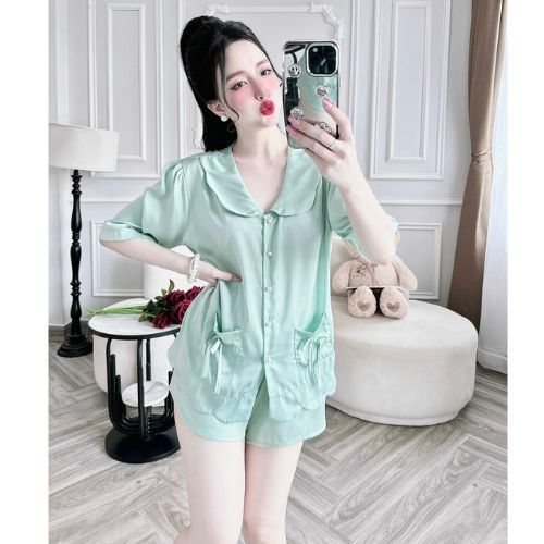 Đồ Ngủ Nữ MIKY, Đồ Ngủ Sexy lụa Latin cao cấp mềm mại xinh xắn < 60KG cổ sen nút ngọc trai | BigBuy360 - bigbuy360.vn