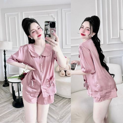 Đồ Ngủ Nữ MIKY, Đồ Ngủ Sexy lụa Latin cao cấp mềm mại xinh xắn < 60KG cổ sen nút ngọc trai | BigBuy360 - bigbuy360.vn