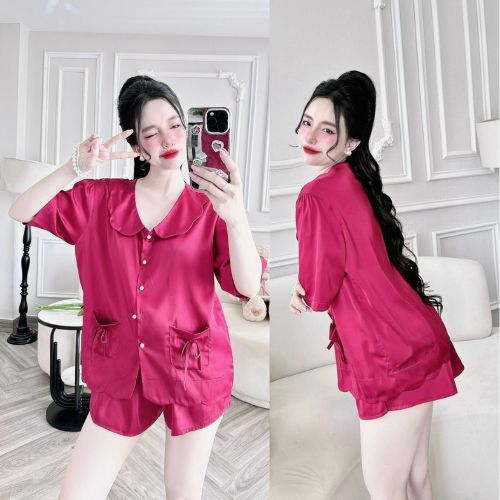 Đồ Ngủ Nữ MIKY, Đồ Ngủ Sexy lụa Latin cao cấp mềm mại xinh xắn < 60KG cổ sen nút ngọc trai | BigBuy360 - bigbuy360.vn