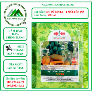 Hạt giống đu đủ lai f1 sinta - đu đủ lùn - đu đủ trái dài - đu đủ ruột vàng - 2 mũi tên đỏ - gói 20 hạt - nhà nông xanh