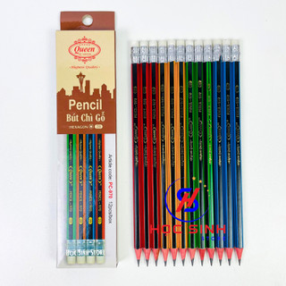 Hộp 12 cây bút chì gỗ queen 2b pc-970, màu chì đậm đều, chuốt không gãy vụn