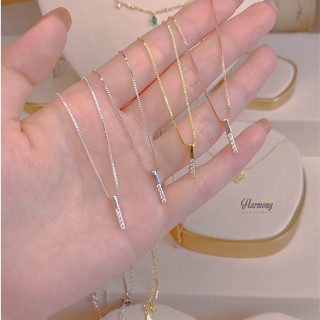Dây chuyền nữ bạc S925 vòng cổ mặt dài chữ I đính đá 4 màu sang chảnh, nữ tính | HARMONY ACCESSORIES VC19