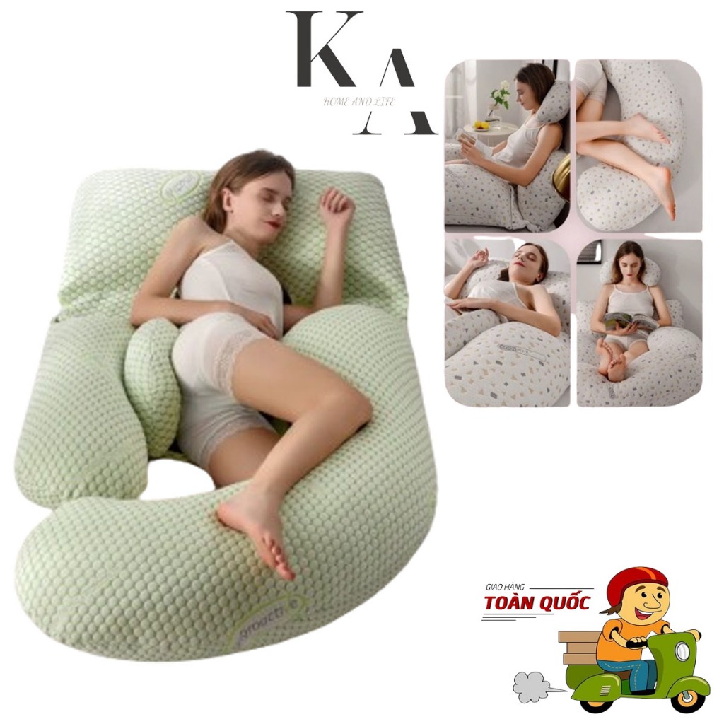 Gối ngủ bà bầu thiết kế thông minh hỗ trợ đa chức năng ngủ nghiêng giúp mẹ bầu ngon giấc, Gối ôm bà bầu, Gối ôm mẹ bầu