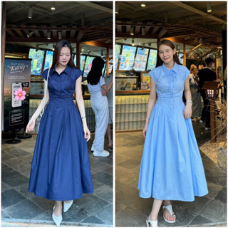 Váy đầm maxi tay hến lưng chun kèm dây nơ Hamyclothing