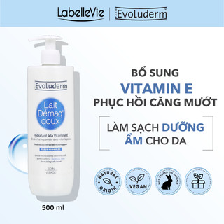 Sữa tẩy trang và rửa mặt Evoluderm bổ sung vitamin E dưỡng ẩm cho làn da mịn màng tươi mát 500ml