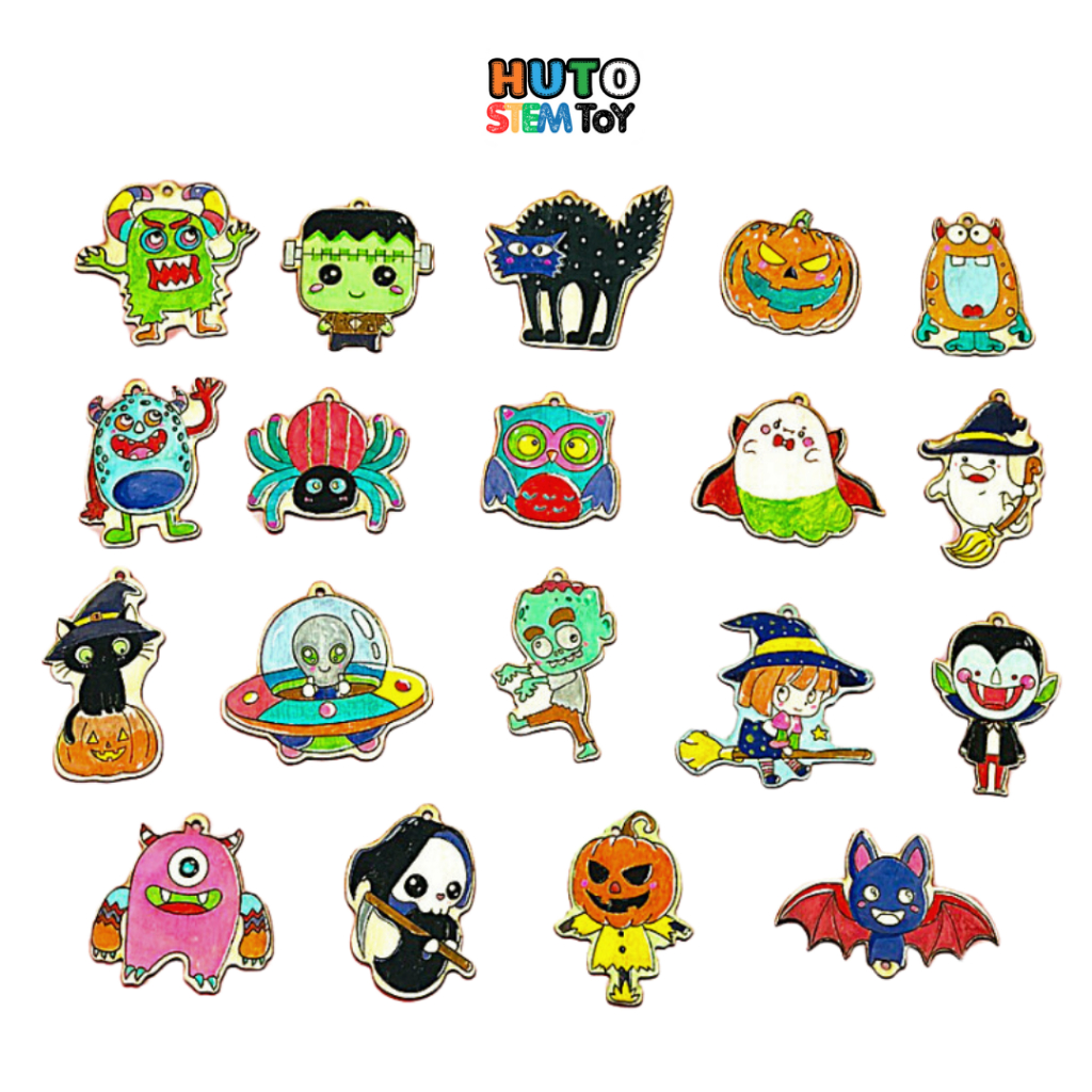 Đồ Chơi Tô Màu Halloween, Hình Gỗ Tô Màu DIY, Móc Treo Trang Trí Halloween