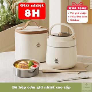 Hộp cơm giữ nhiệt Cà mên đựng cơm văn phòng Inox 304 cao cấp Tặng kèm Túi và Thìa đũa