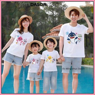 Áo gia đình Baby Shark màu trắng đủ size vải cotton mềm mại cho gia đình mặc nhà, đi chơi thoải mái