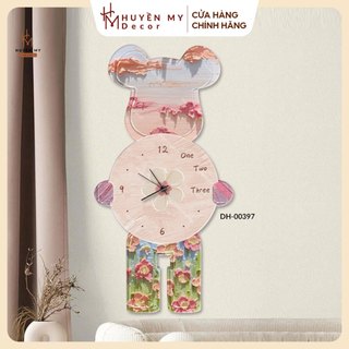 Đồng Hồ Gấu Bearbrick Tráng Gương Treo Tường, Phong Cách Hiện Đại 3D, Trang Trí Phòng Ngủ, Tiệm Nails, Shop Thời Trang