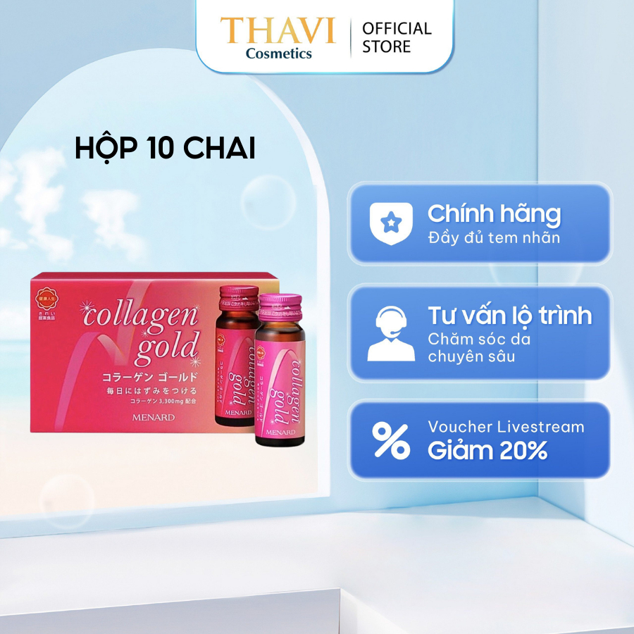 Nước uống Collagen Gold Menard làm đẹp tăng đề kháng và chống lão hoá da hộp 10 chai, 30ml/chai 100%