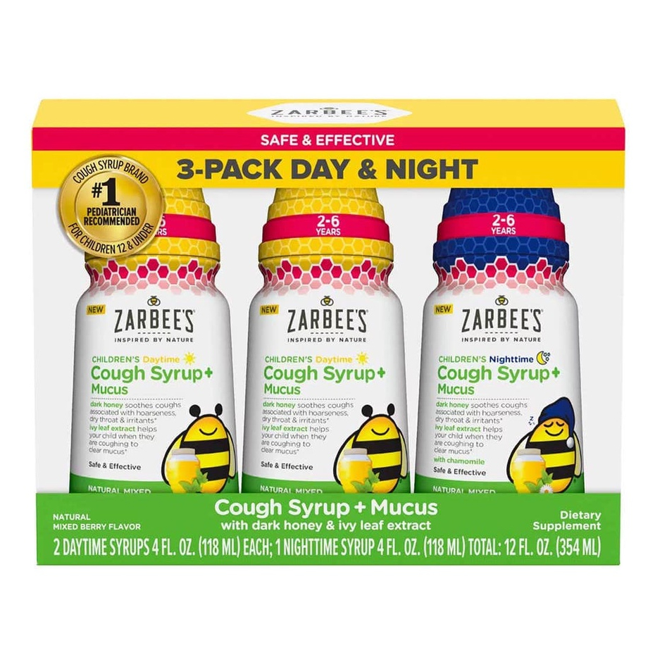 [Mẫu mới] Siro ho tiêu đờm Zarbee's Cough Syrup + Mucus ngày và đêm 118ml của Mỹ