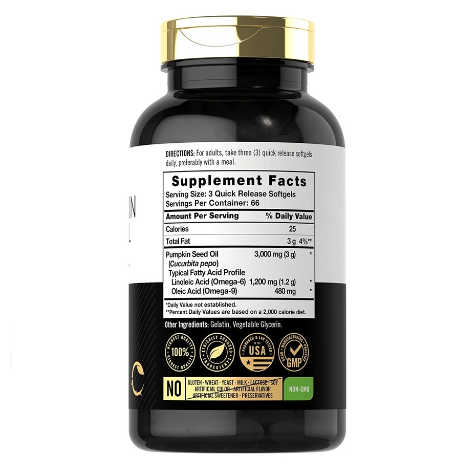 Carlyle Cold Pressed Pumpkin Seed Oil 3000mg - Viên uống tinh chất hạt bí ngô hỗ trợ tuyến tiền liệt