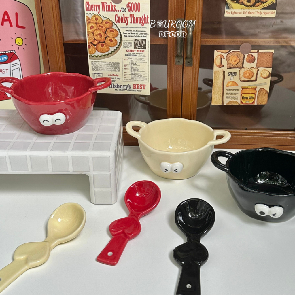 Chén sứ có tay cầm Bauroom tạo hình emoji dễ thương quà tặng đáng yêu ( có sẵn ) ( tự chụp )