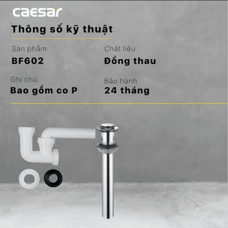 Bộ Xả Nhấn Lavabo CAESAR - BF602, Xi phông chậu rửa tay kiểu nút nhấn, Cam kết chính hãng