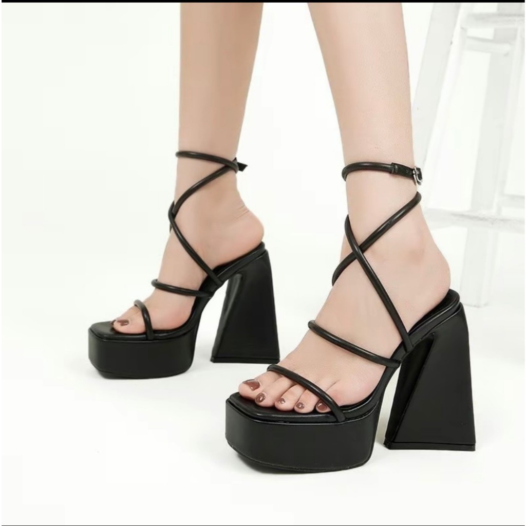 Dép cao gót 12p gót vuông dây da cực hot