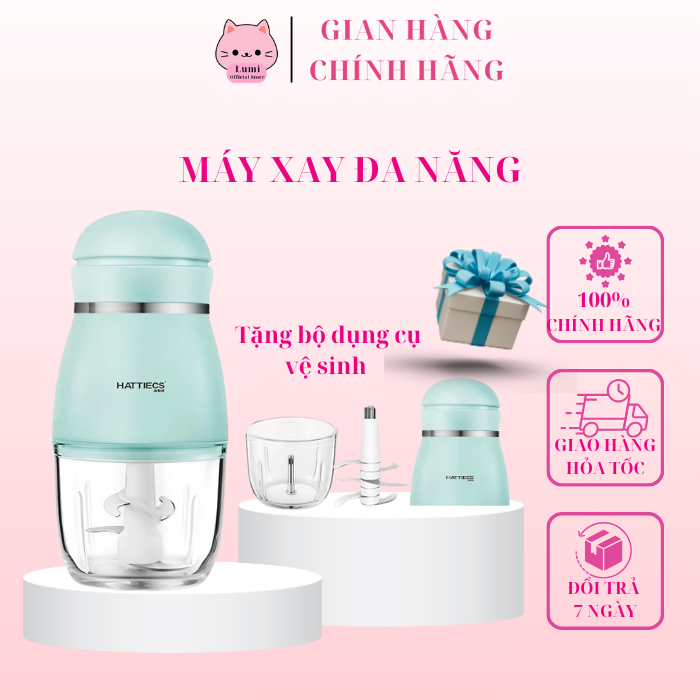 Máy xay đa năng cối thuỷ tinh ăn dặm 6 lưỡi Hattiecs kèm quà tặng bộ dụng cụ vệ sinh