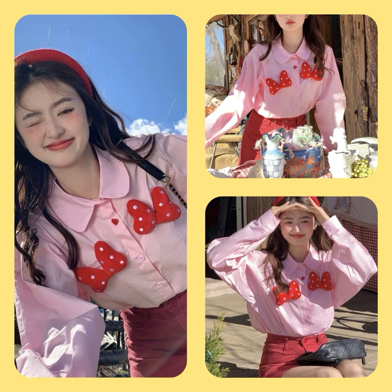 Áo Sơmi Hồng Nơ Đỏ
