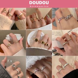 Nhẫn nữ freesize Doudou Set nhẫn bạc đính đá đi tiệc cá tính phong cách Âu Mỹ thời trang JZ001