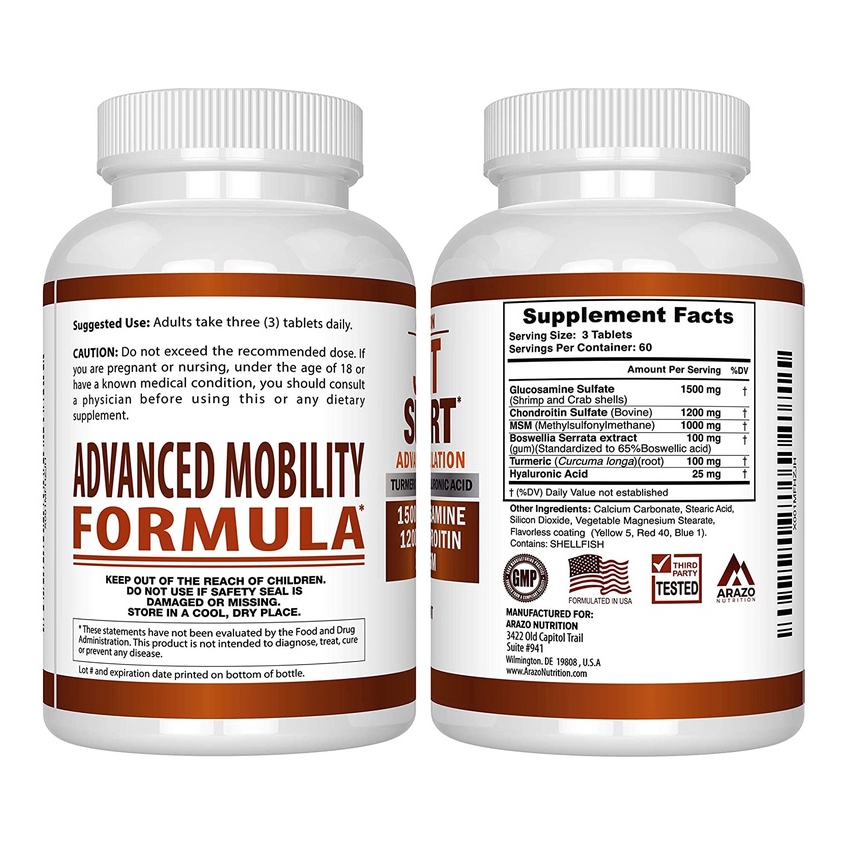 Arazo Nutrition Joint Support Glucosamine Chondroitin MSM  Viên Uống Hỗ Trợ Sức Khỏe Xương Khớp 180v