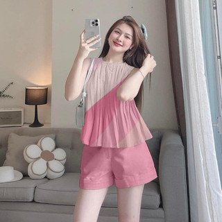 Set áo xếp li sát nách phối quần thô mã jt1