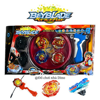 Hộp đồ chơi con quay Beyblade có tay cầm và bàn thi đấu [Full hộp 2 con quay + 2 chân đế quay + dây]