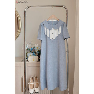 Váy đầm bầu Joamom lụa hàn cổ phối thiết kế JVB0040