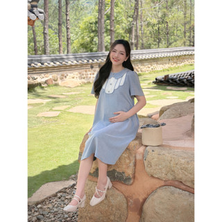 Váy đầm bầu Joamom lụa hàn cổ phối thiết kế JVB0040
