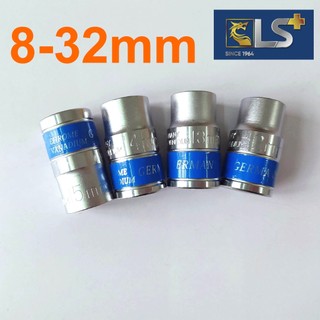 Đầu khẩu, đầu tuýp LS+ 1/2'' loại ngắn cỡ 8mm-32mm bằng thép CRV cứng cáp chống mài mòn