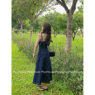 Đầm midi jean denim 2 dây