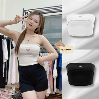 Áo croptop quây ngang ống tube nơ ngực chất thun tăm dáng ôm nữ