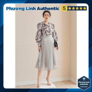 SẴN SHIP🔥H&M Auth🔥Chân váy xếp ly midi nhũ bạc M