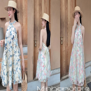 Đầm Thiết Kế. Vay Yếm Hoa Dệt Nổi Kết Nơ Sau Dáng Chữ A, 2 Tone Màu Nhẹ Nhàng Sang Trọng Hàng Loại 1 Chuẩn Ảnh Mẫu