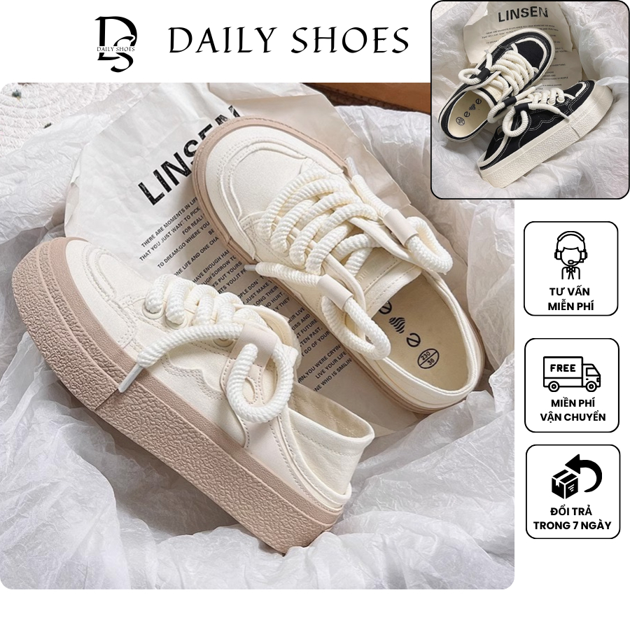 Giày thể thao sneaker vải Canvas nữ đế cao phong cách trẻ trung năng động dễ phối đồ | DAILY SHOES -