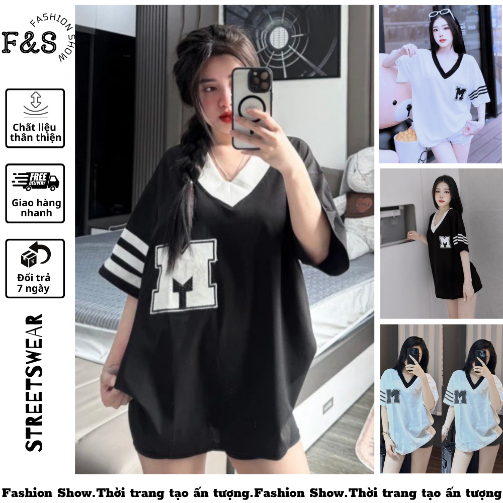 Áo thun tay lỡ unisex form rộng CHỮ M - Áo phông cổ tim F&S nam nữ cho cặp đôi phong cách hàn quốc