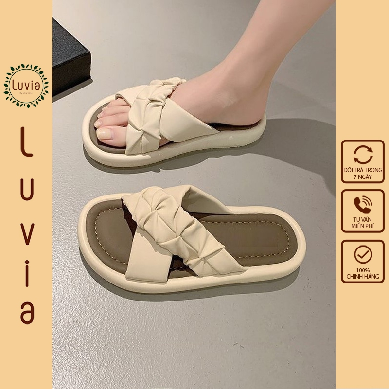 Dép bánh mì cao cấp chất liệu da mềm quai chéo dễ thương Luvia 106DN (Dép form nhỏ, chân mập tăng 1 size)