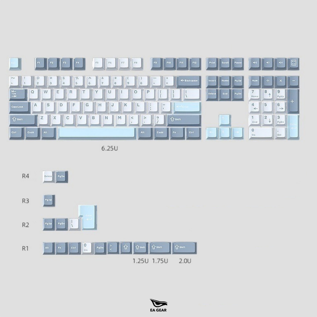 Bộ Keycap Lake Blue Cho Bàn Phím Cơ Cherry Profile PBT Double-shot - EA Gear