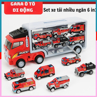 Đồ chơi trẻ em,gara ô tô di động,set xe tải nhiều ngăn 6 trong 1,đồ chơi ô tô cho bé trai