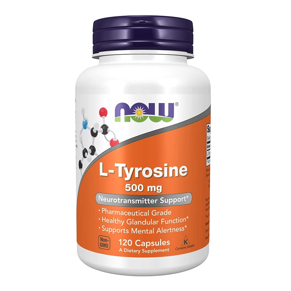 Viên uống Now L-Tyrosine 500mg hỗ trợ giảm căng thẳng, stress cải thiện trầm cảm, ổn định tuyến giáp
