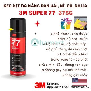 Keo xịt đa năng 3M Super 77 dán xốp, tường sơn, giấy, thảm nỉ, simili, vải, gỗ, mút cách âm 375g