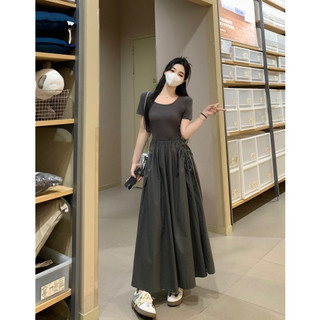 Váy Maxi Nữ Cổ Vuông Dáng Dài Chất Tăm Hàn Kết Hợp Thô Dây Rút Túi - Váy Hè Hottrend Trẻ Trung Ceci.studio [V214]