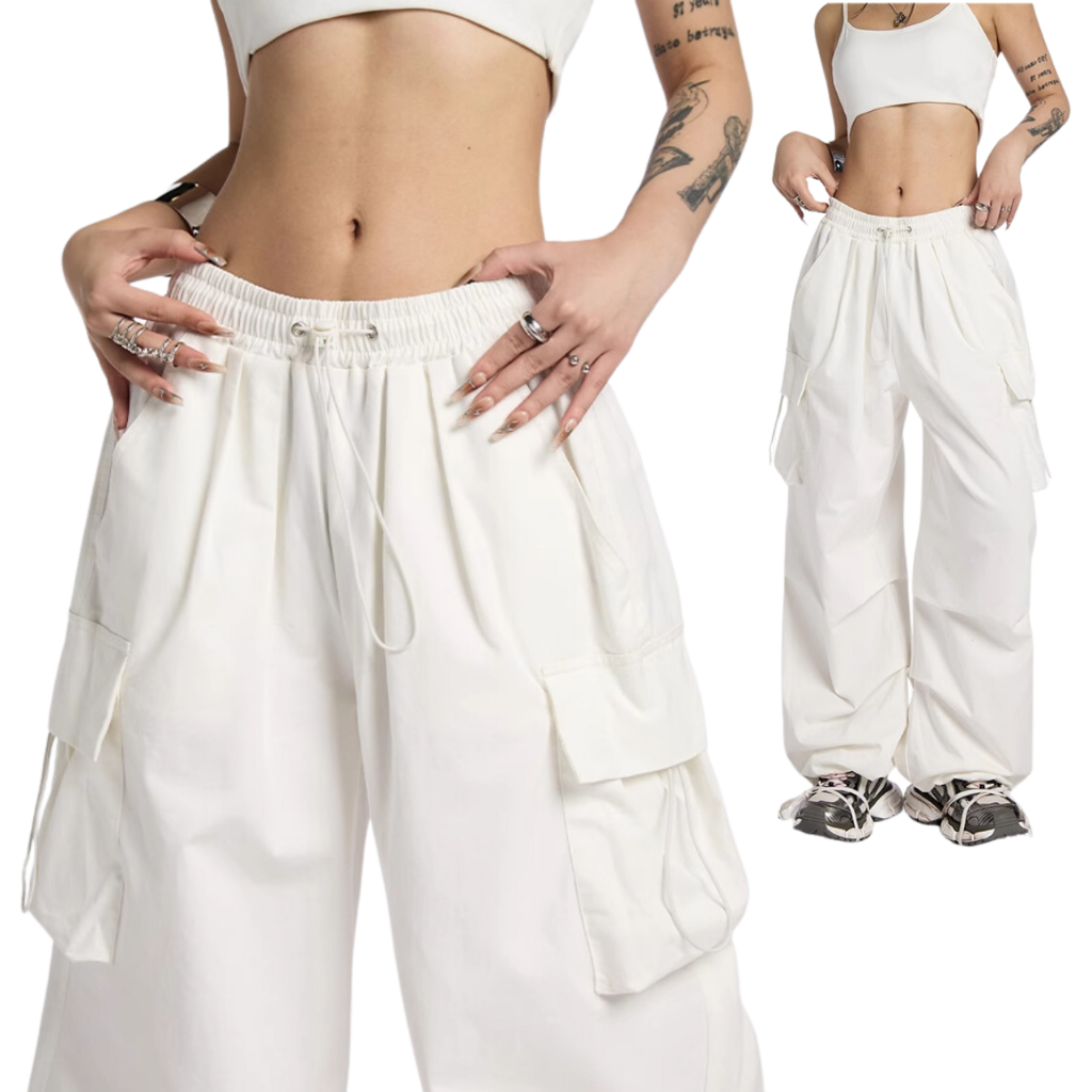 Quần túi hộp nữ Haven có dây rút jogger chất Kaki không nhăn màu trắng, đen, đỏ bigsize