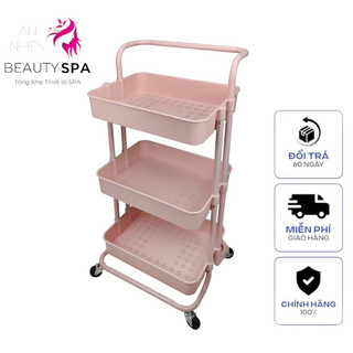 Xe đẩy spa chuyên dụng 3 Tầng Đa Năng - Kệ Để Đồ Trang Điểm 3 tầng - Đen Trắng