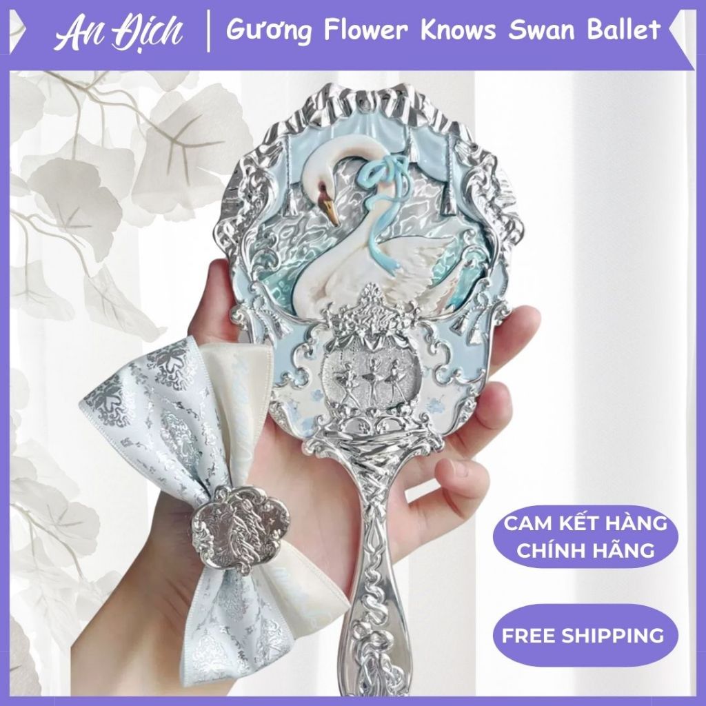 [CHÍNH HÃNG] [Sẵn] Flower Knows_Gương trang điểm cầm tay cao cấp Swan Ballet Hồ thiên nga hoạ tiết c