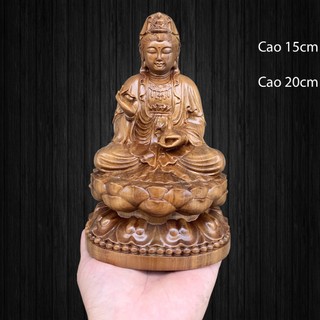 Tượng phật bà quan âm phật quan thế âm cao 15cm và 20cm chất liệu gỗ bách xanh