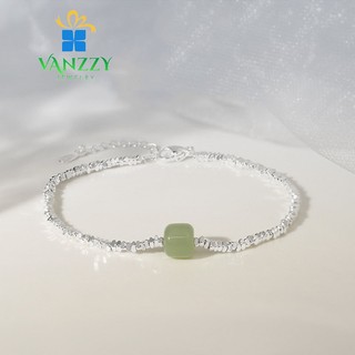 Vòng tay bạc S925 Vanzzy Jewelry , lắc tay bạc đính ngọc Hetian nhỏ xinh S6607