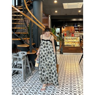D125 VÁY SUÔNG 2 DÂY DÁNG DÀI HOẠ TIẾT CHẤT LỤA SATIN FREESIZE