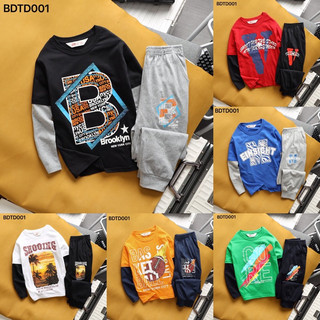 Bộ dài thu đông bé trai JAMIKIDS, Bộ thun cotton dài tay bé trai size đại 29-65kg mã 001