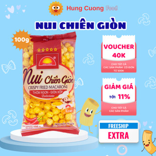 Nui chiên, nui sấy, nui chiên Hùng Cường, nui chiên giòn, nuôi chiên, 100g, ăn vặt tuổi thơ