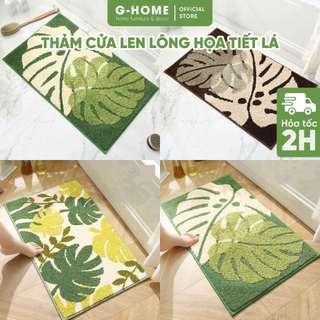 Thảm lau chân nhà tắm sợi len họa tiết lá Ghome, thảm lau chân thấm hút nước tối giản TC24M1 LÁ